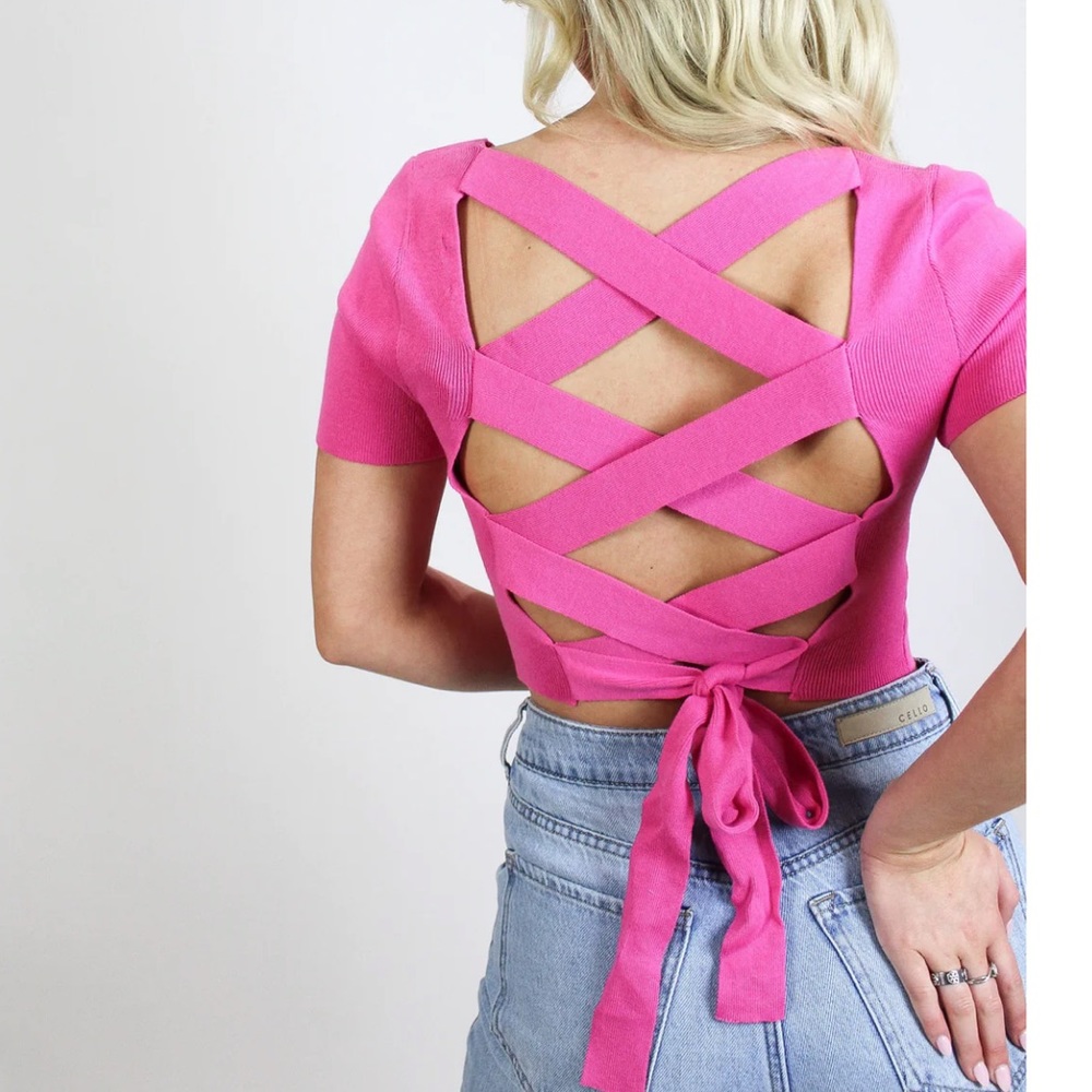 💕cropped lace up sweater top💕